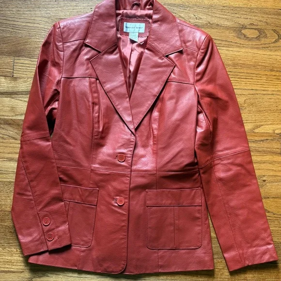 Newport News Red Leather Blazer/Jacket Size 8 - Picture 3 of 11
